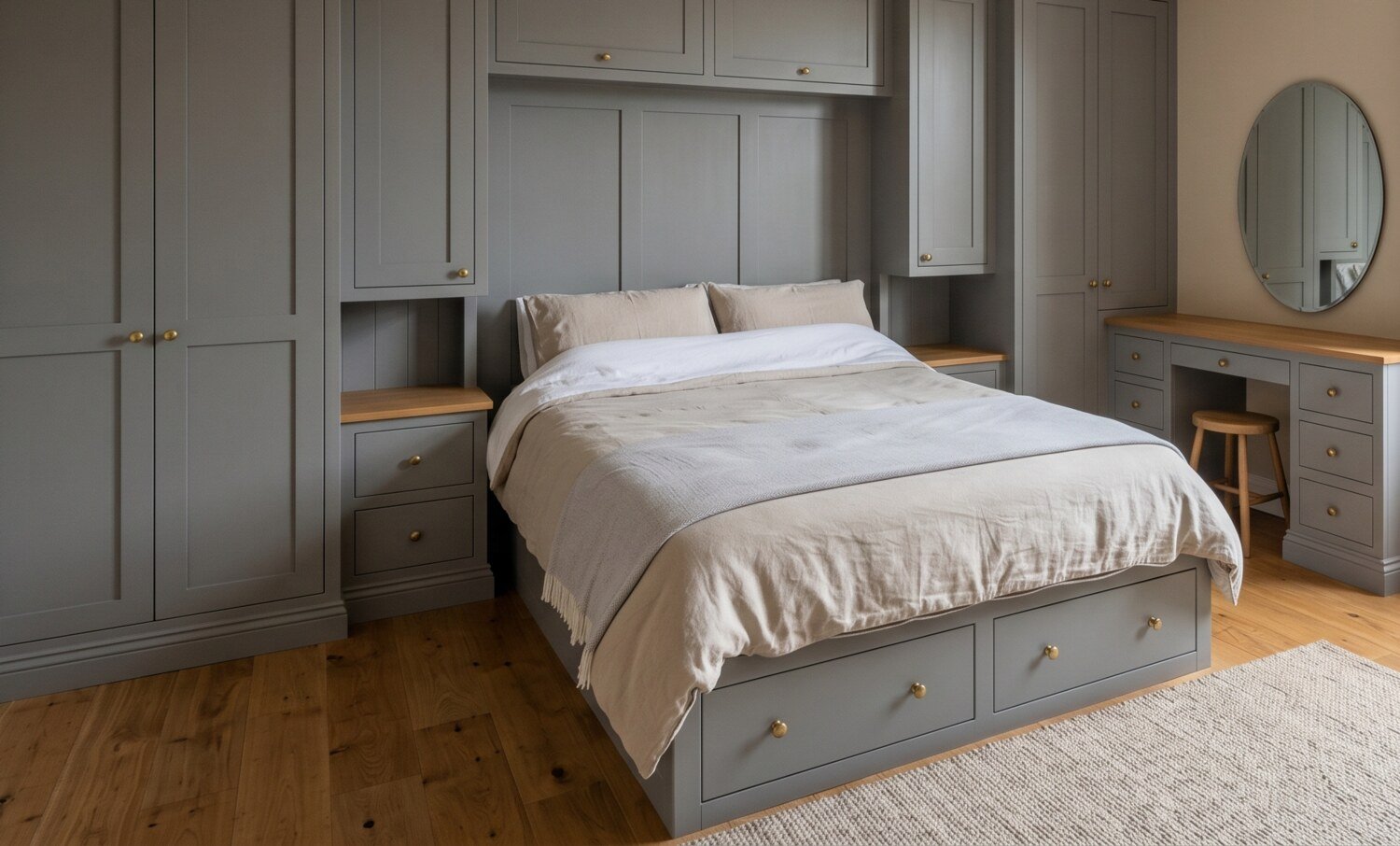 Full fitted bedroom furniture suite with wardrobes, drawers and bedsides in a Warrington home