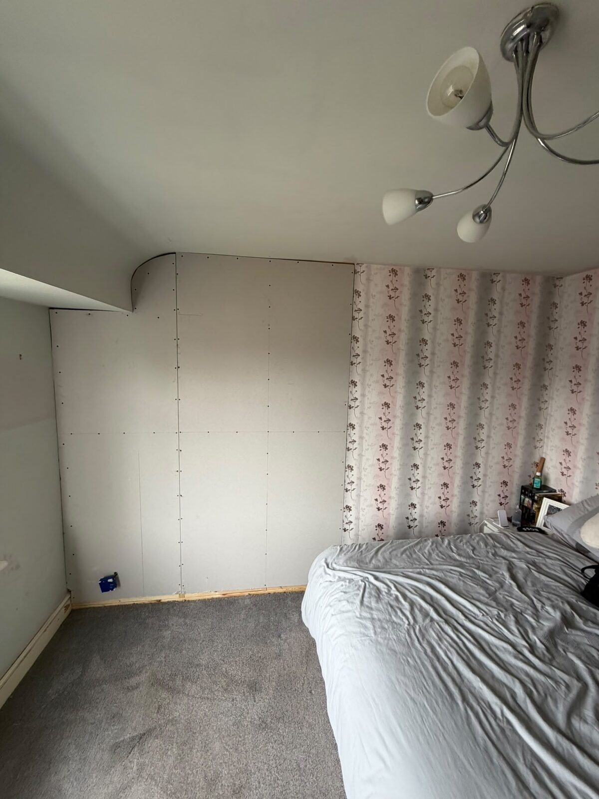 Bedroom wall before built in wardrobes were fitted